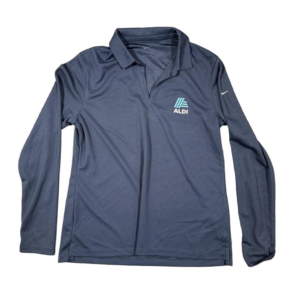 Nike Aldi Employee Uniform Long Sleeve Polo Shirt Navy Blue Womens Medium M